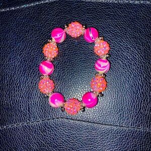 PARTY PINK SPIKED BEADED BRACELET